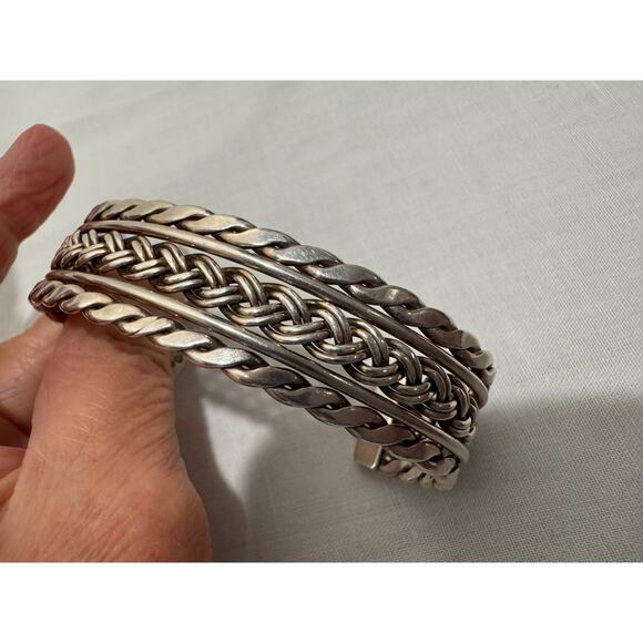 Taxco Sterling Silver Cuff Bracelet Braided Woven Twisted Braid 40 grams Vintage - Picture 8 of 11